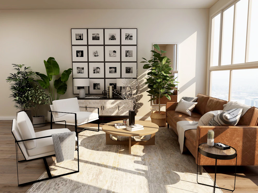 Illustrative bright living room